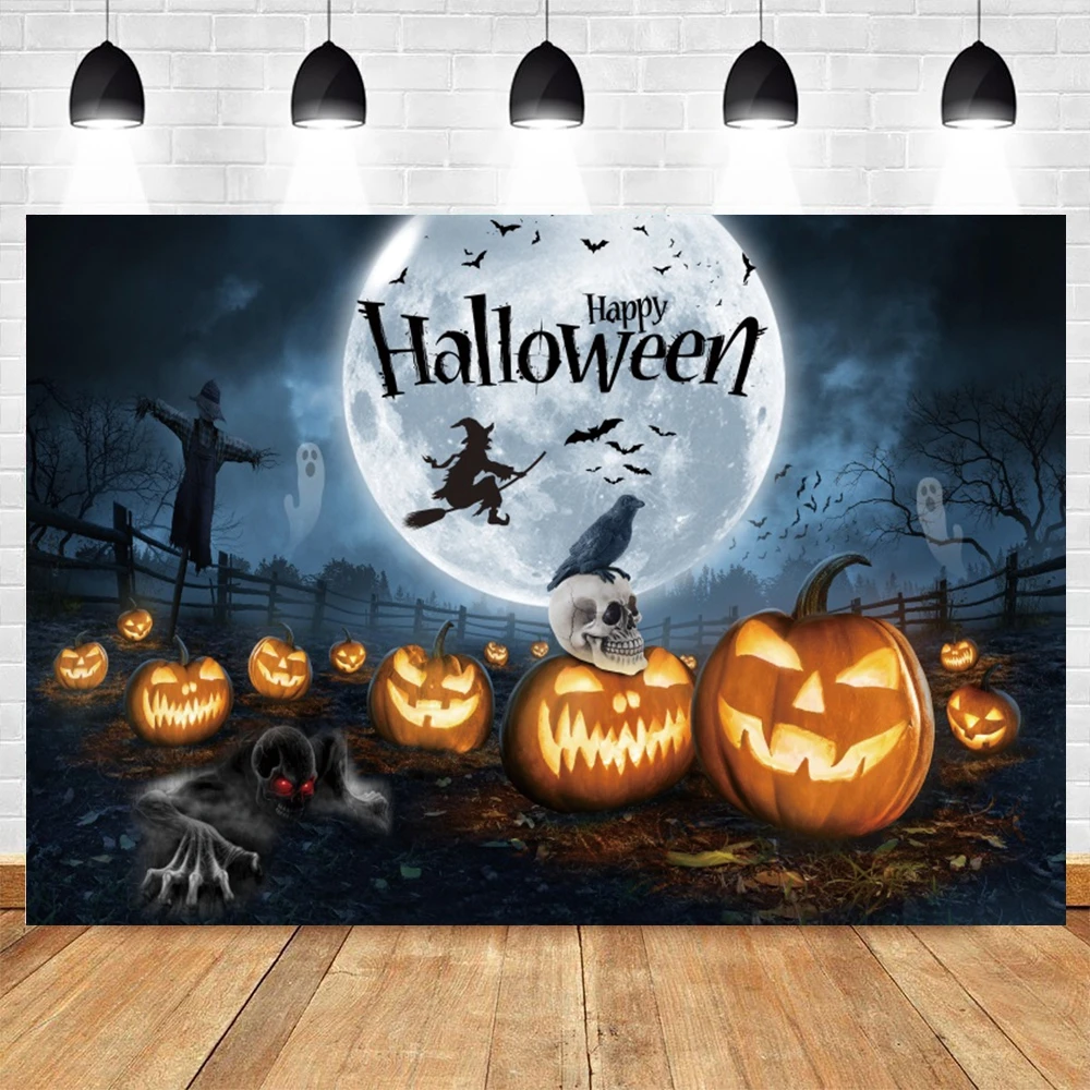 Halloween Eve Photography Background Horror Night Forest Castle Moon Scary Pumpkin Skeleton Family Party Backdrop Photo Props