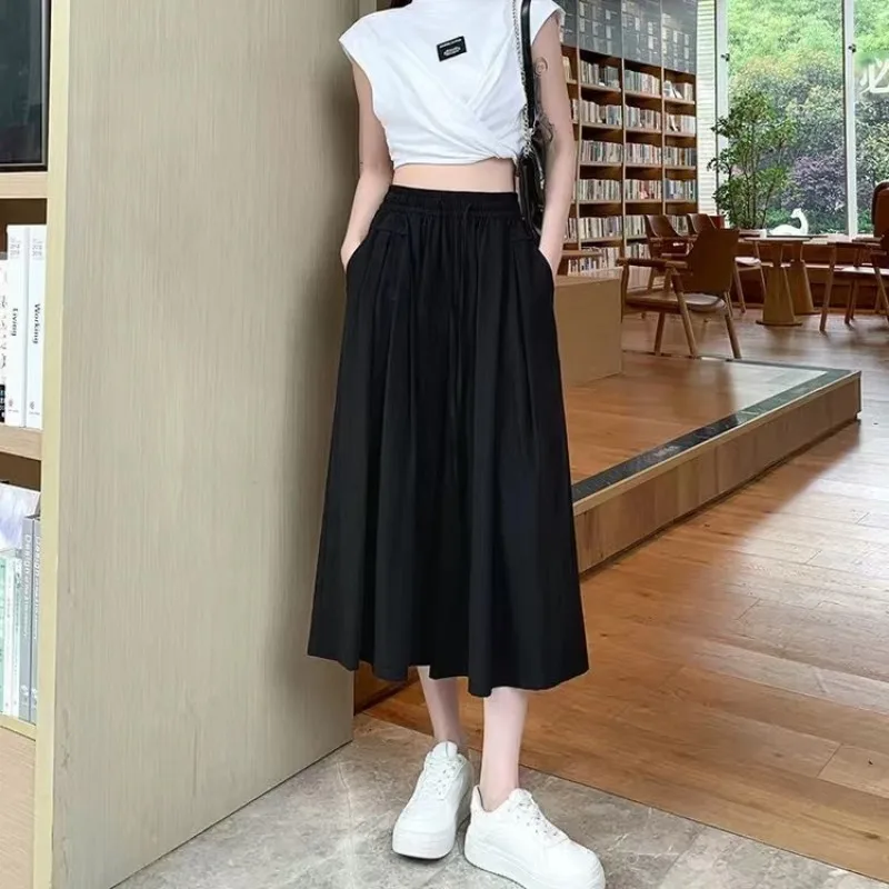 Eight-point Wide-leg Pants for Women 2024 New Summer Overalls with Temperament and Versatile Casual Large-leg Culottes