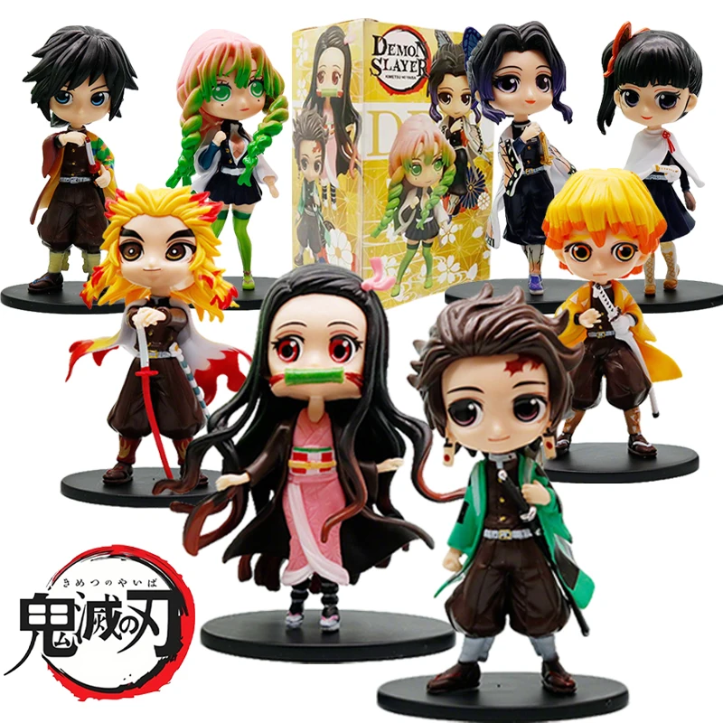 

13cm Anime Demon Slayer Figure Doll Toy Nezuko Tanjirou Zenitsu Inosuke Kyoujurou Shinobu Giyuu Qposket Model Toy Kids Xmas Gift