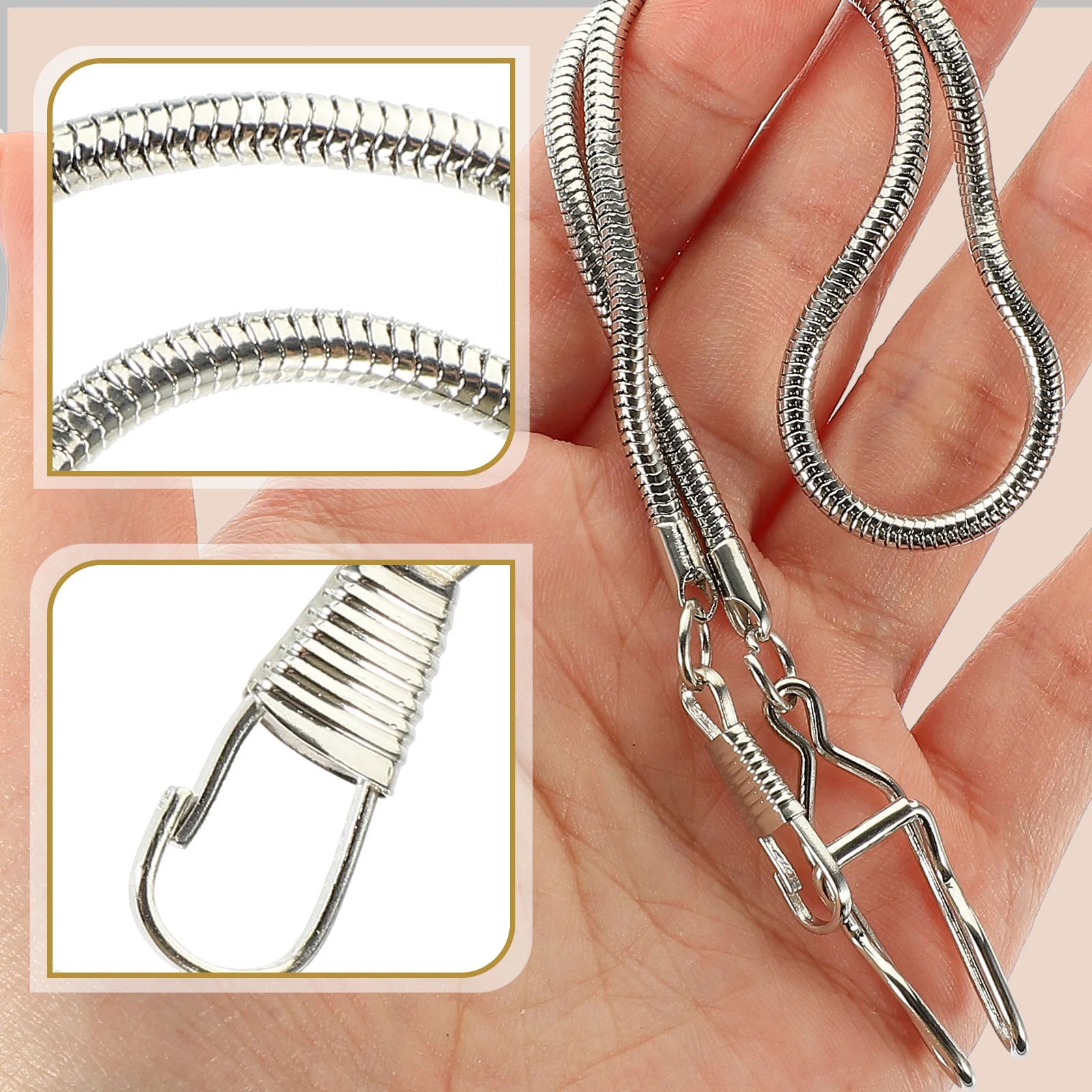 

Metal Alloy Chains Durable Silver Snake Chain for Pocket Watches Vintage Clip Buckle Pendant Hanging Men Accessories
