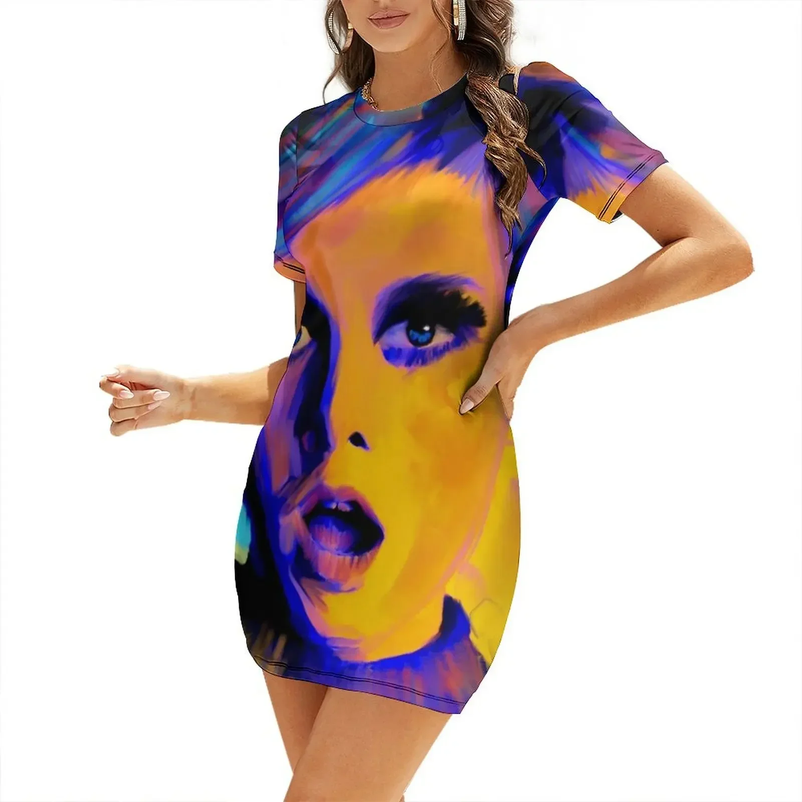 Twiggy Oil Painting Short-Sleeved Dress Women dresses summer luxury woman party dress evening dress women