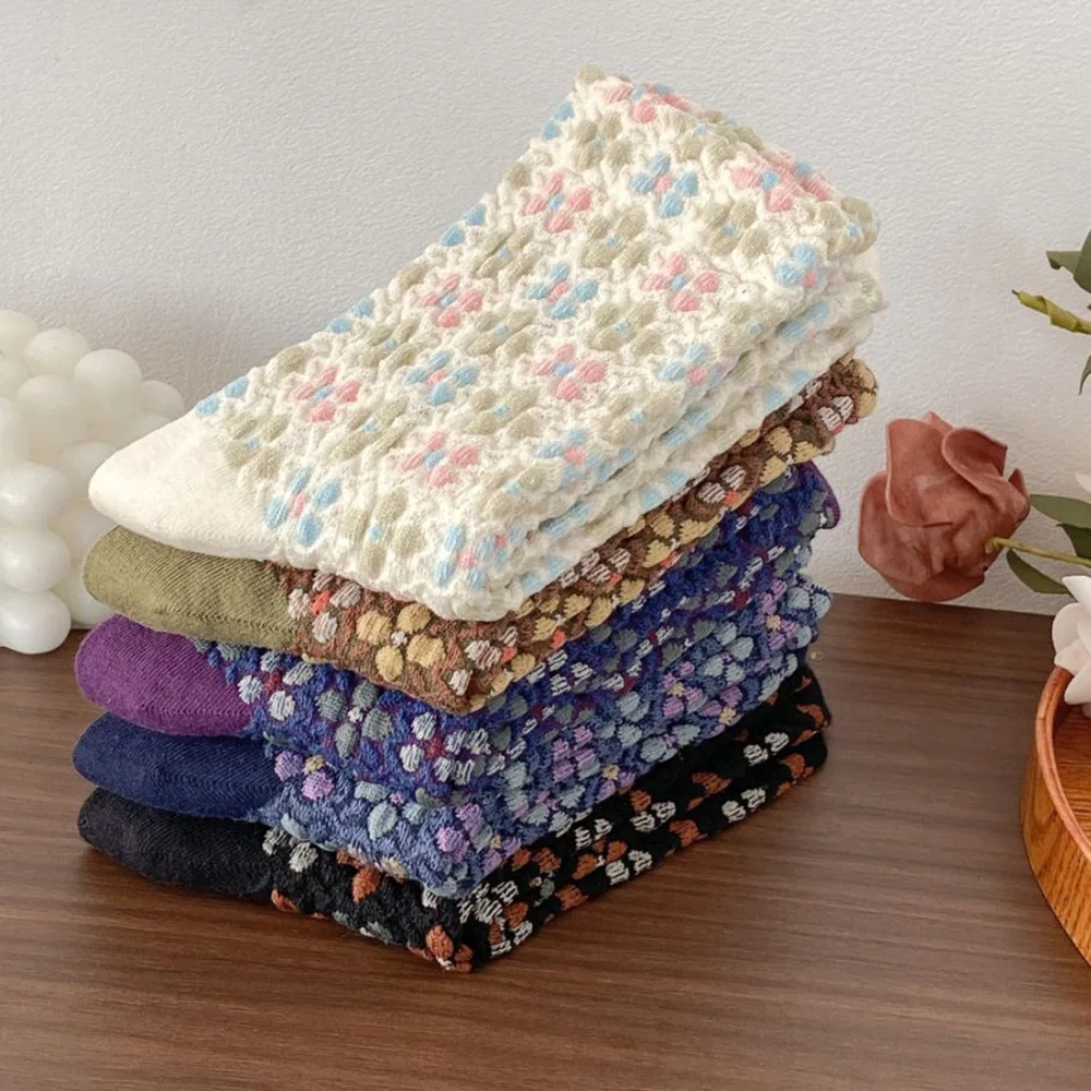 5 Pair/Lot Fashion Print Patterns Women Socks Vintage Harajuku Middle Tube Cute Street Style Autumn  Winter Long Sokken Vrouwen