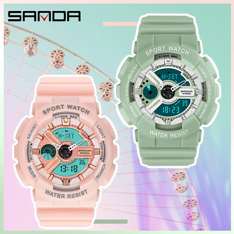 SANDA-relojes deportivos multifunción para mujer, reloj de cuarzo Digital analógico de lujo, resistente al agua, femenino