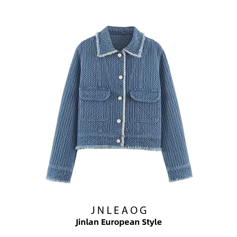 JNLEAOG Summer New Women's Fashion Versatile Design Denim Jacket Standard Fit Polyester Casual Short Outerwear Coat