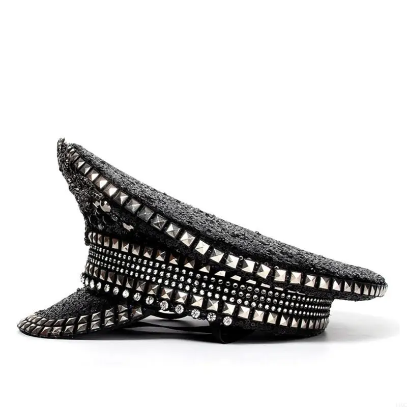 Sequins Captain Hat Shimmering Crystal Hat for Disco House Cocktail Parties 