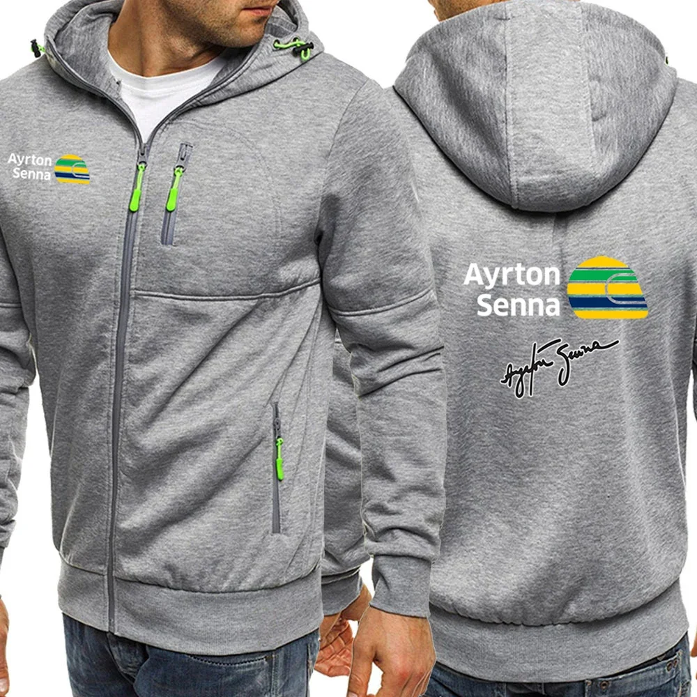 2024 Nieuwe Mannen Ayrton Senna Merk Afdrukken Lente en Herfst Casual Hot Koop Driekleurige Rits Capuchon Leisure Veelzijdige jassen Top