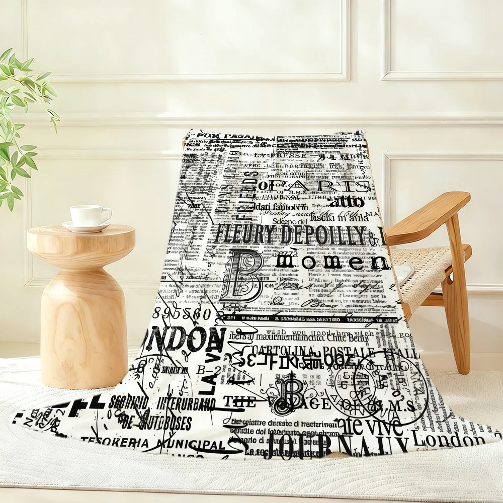 Black And White Vintage Letters And Postage Stamps Blanket Throw Super Cosy Plush Living Room Sofa Couch Childish Birthday Gifts