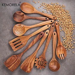 7PCS Thailand Teak Cooking Spoon Natural Wooden Kitchen Tableware Tool Ladle Turner Rice Colander Soup Skimmer Scoop Utensils