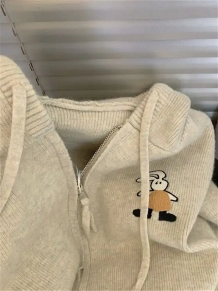 

Женский вязаный кардиган с капюшоном на молнии, свободный крой, осенне-зимний, уютный, для невысоких, маленький размер