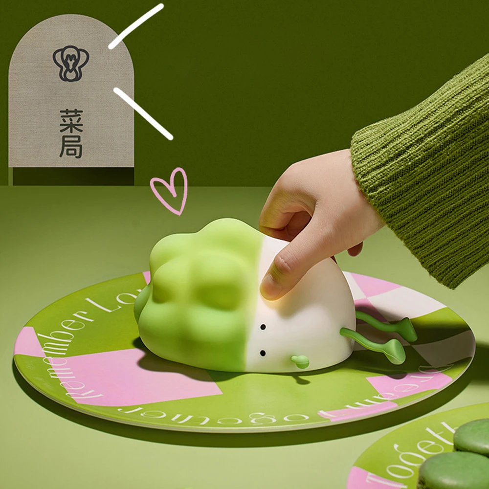 LED Cute Cabbage Night Light Touch Sensor Timing Lamp Children Gifts Home Bedside Table Bedroom Soft Silicone Patting Night Lamp