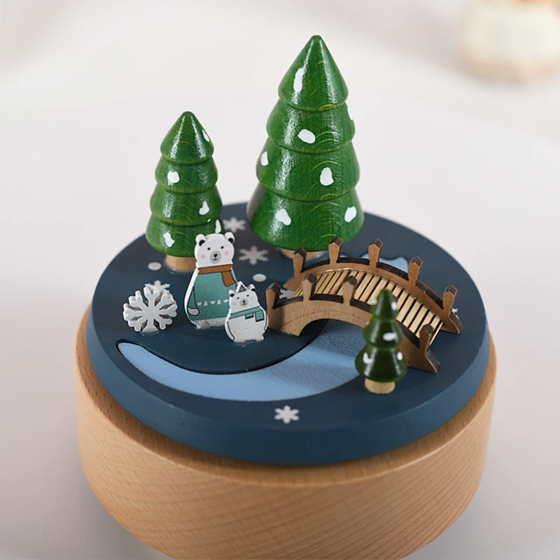 

Round Pure Melody Rotating Music Box Wooden For Decoration