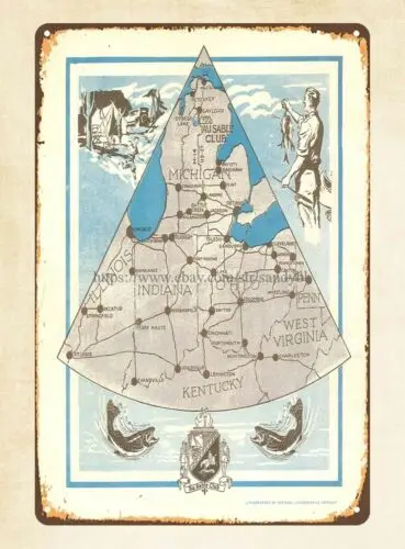 AuSable Club Vintage Booklet Map metal tin sign poster metal wall art sign