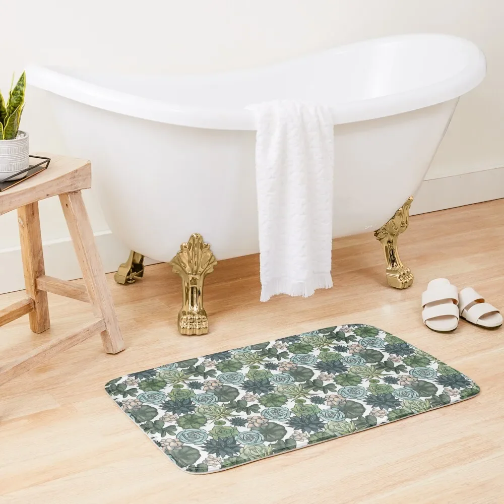 

Succulent Repeating Pattern  Cartoon Ink Drawing Bath Mat Carpets For Bathrooms Toilet Accessories Bathroom Carpet Rug Mat