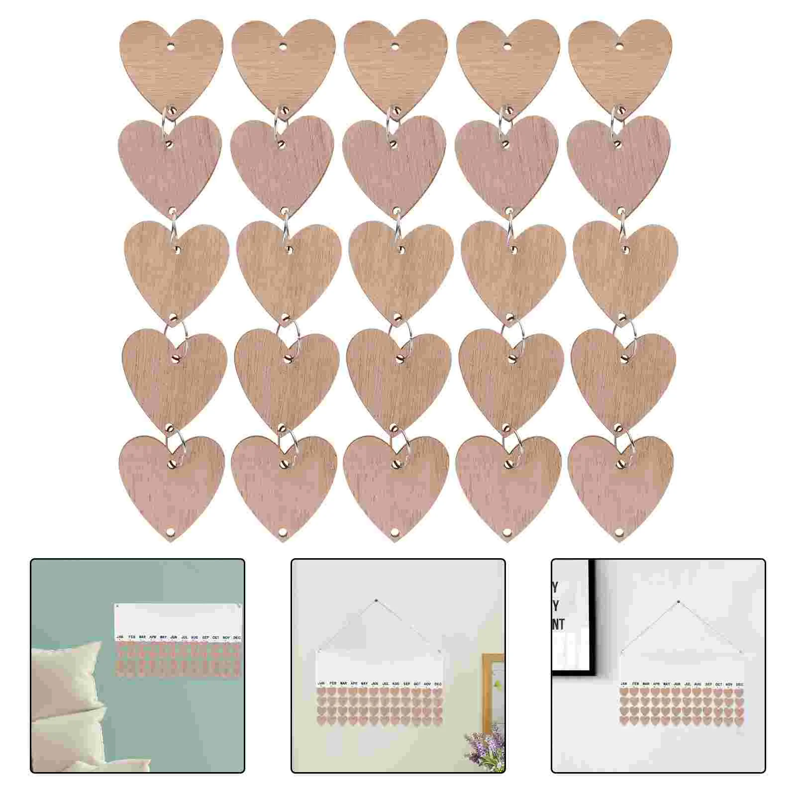 50 Pcs Birthday Board Circles and Hearts Decor Hanging Calendar Wooden Home Decoration