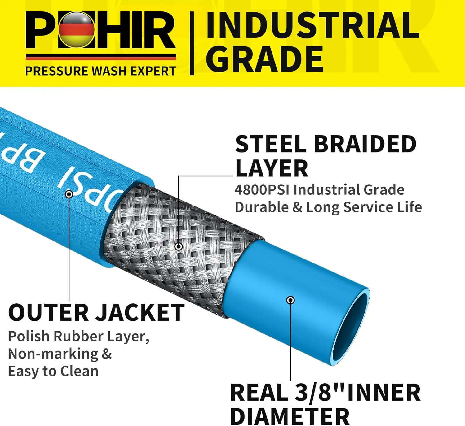 POHIR 100ft Pressure Washer Hose 3/8