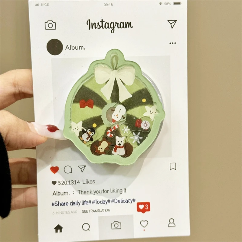 

Korean Cute Quicksand Christmas Wreath For Magsafe Magnetic Phone Griptok Grip Tok Stand For iPhone 16 For Pad Magsafe Smart Tok