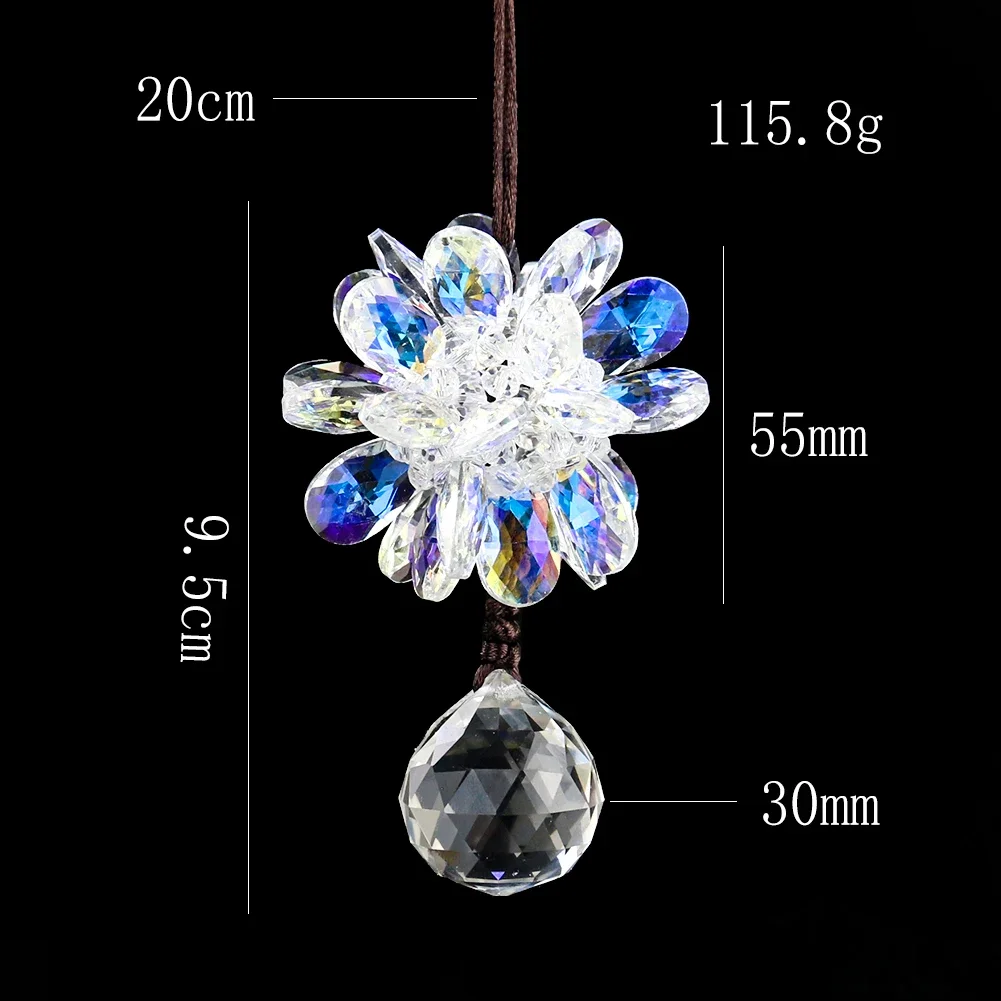 AB Color Peony Flower Crystal Prisms Car Pendant Suncatcher Rainbow Maker Auto Hanging Ornaments Rearview Mirror Car Decoration