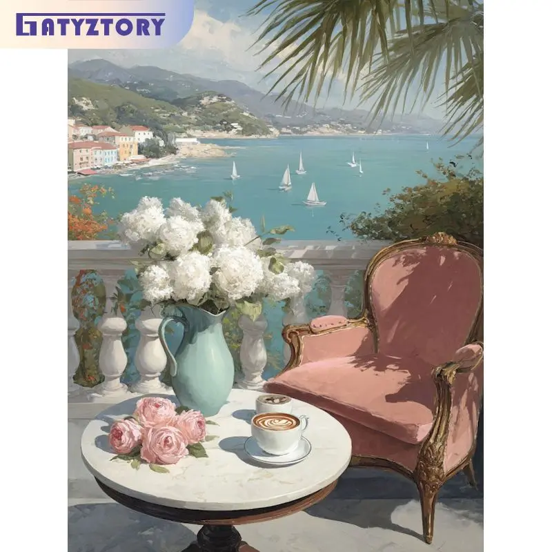 

Sea View Painting By Numbers Wall Art DIY Color by Number for Beginner Easy Acrylic on Canvas Home Decoration Picture Drawing