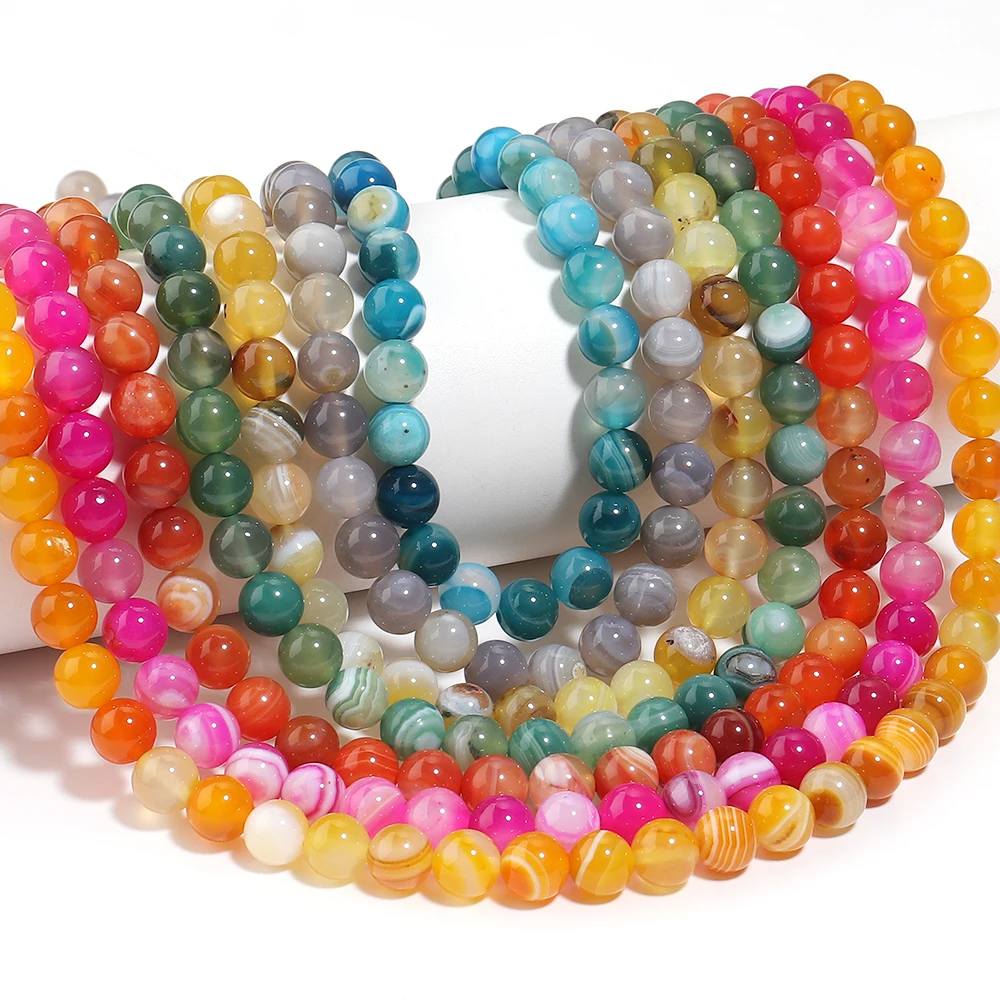 1 Strand 4-16mm Multicolor Natural Striped Agate Beads Round Stone Bead for Jewelry Making DIY Bracelet Necklace Accessories