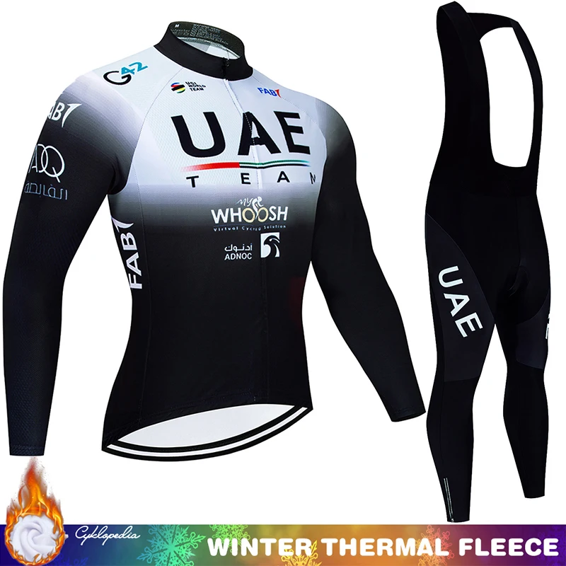 Complete Cycling 2024 UAE Winter Thermal Fleece Jersey Tricuta Man Road Men\'s Outfit Set Mtb Team Bicycle Pants Clothing Clothes