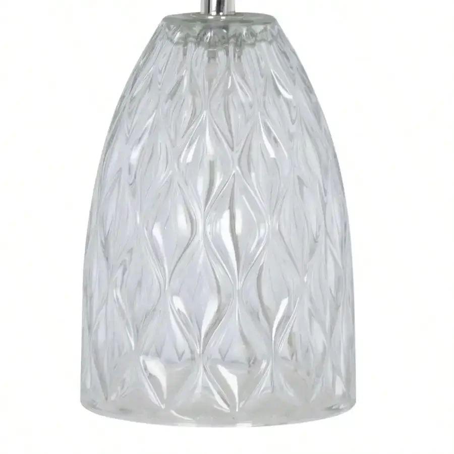 

12.75" Mini Clear Glass Table Lamp with White Shade,Easy operation,Transitional Style