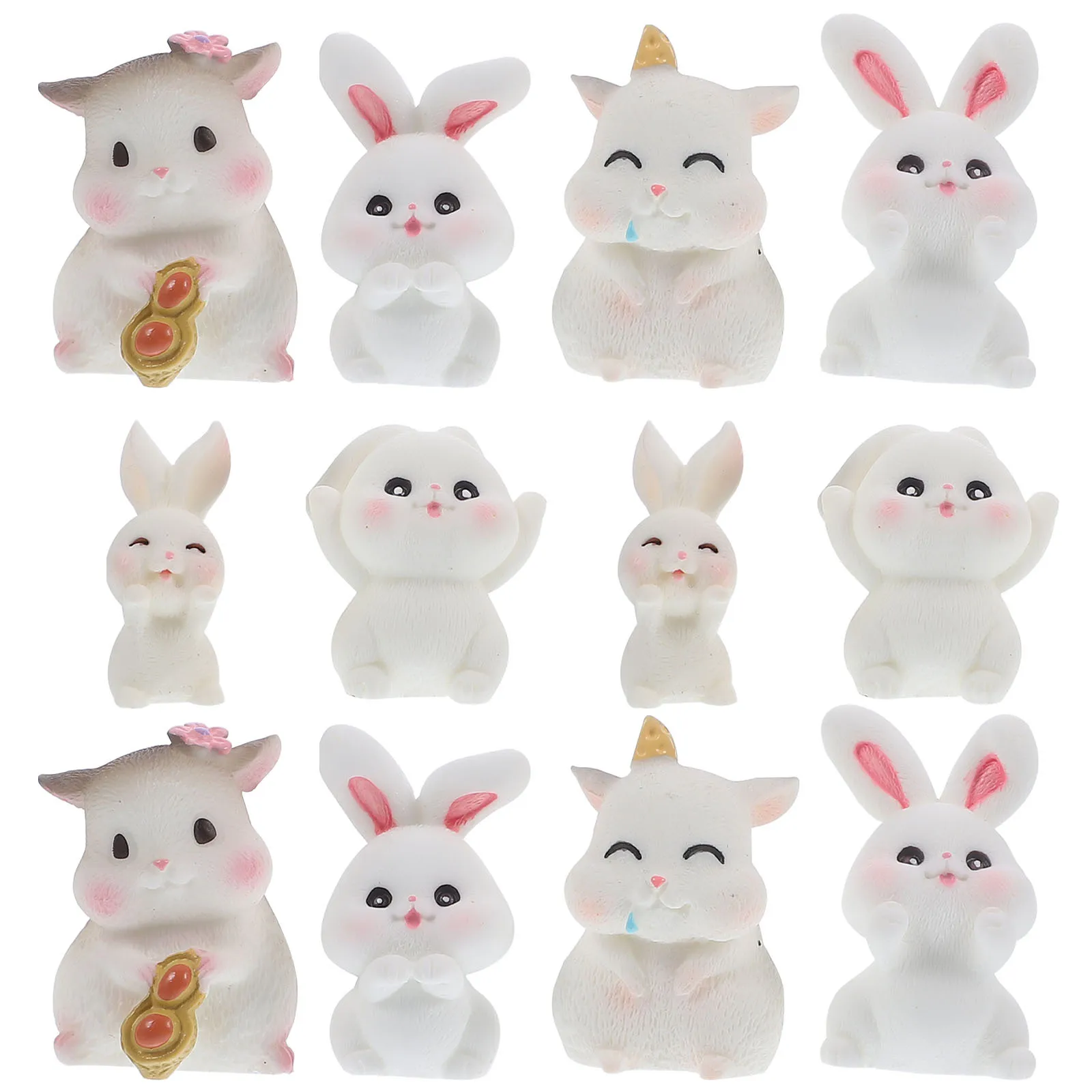 12 Stück Hasenform Miniatur-Kaninchen-Ornament, Kunstharz, Basteln für Garten, drinnen und draußen, Mini-Landschaft, kleine Kaninchen-Statue, Dekoration