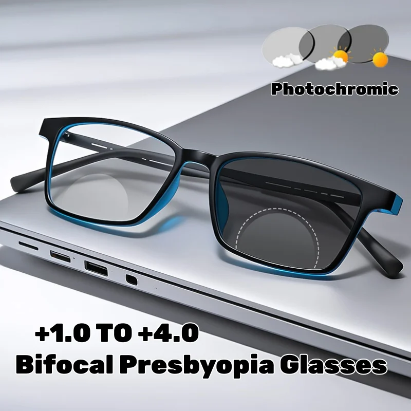 

Small-frame Square Bifocals for Presbyopia Photochromic UV-protective Business Glasses for Men Classic Bifocal Reading Eyewear