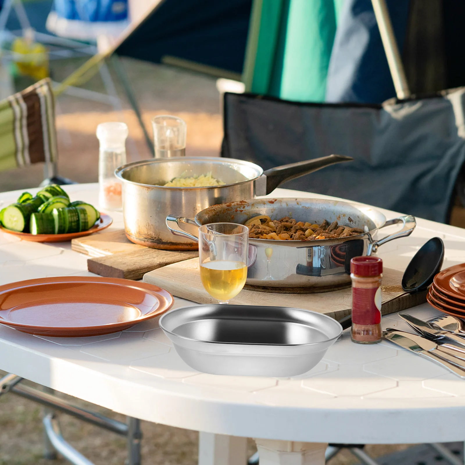 

Camping Soup Plate Durable Stainless Steel Deep Food Plate Portable Outdoor Dinnerware for Picnic Camping Dinnerware