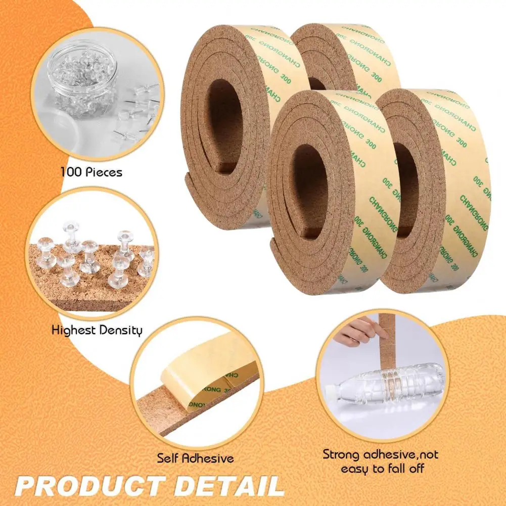 Self-adhesive Cork Board Strip Durable Versatile Cork Strip Bulletin Bars for Office Classroom Home Decor Enhance Memo Boards