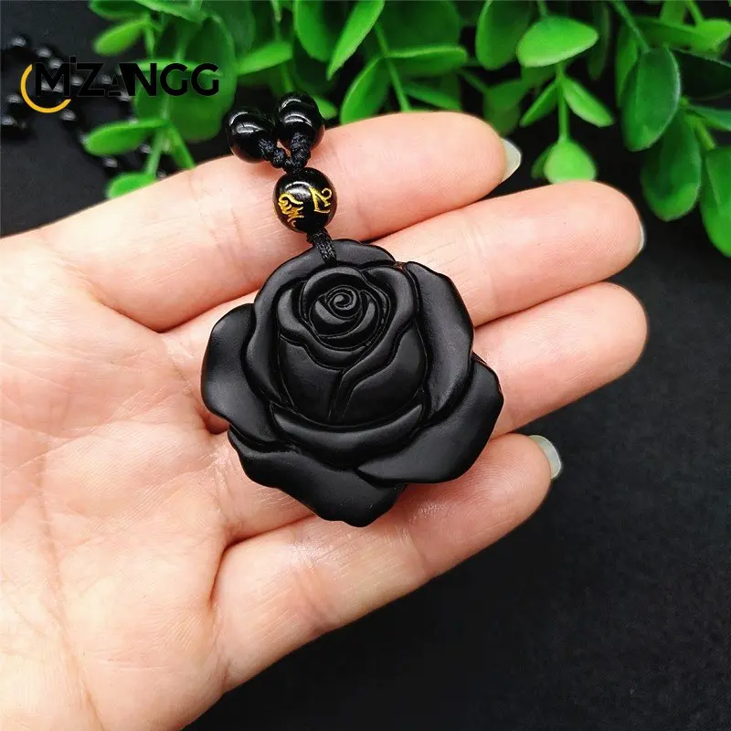 Obsidian Rose Pendant Personalized Black Rose Hand-carved Fashion Couple Rose Pendant High-grade Gifts