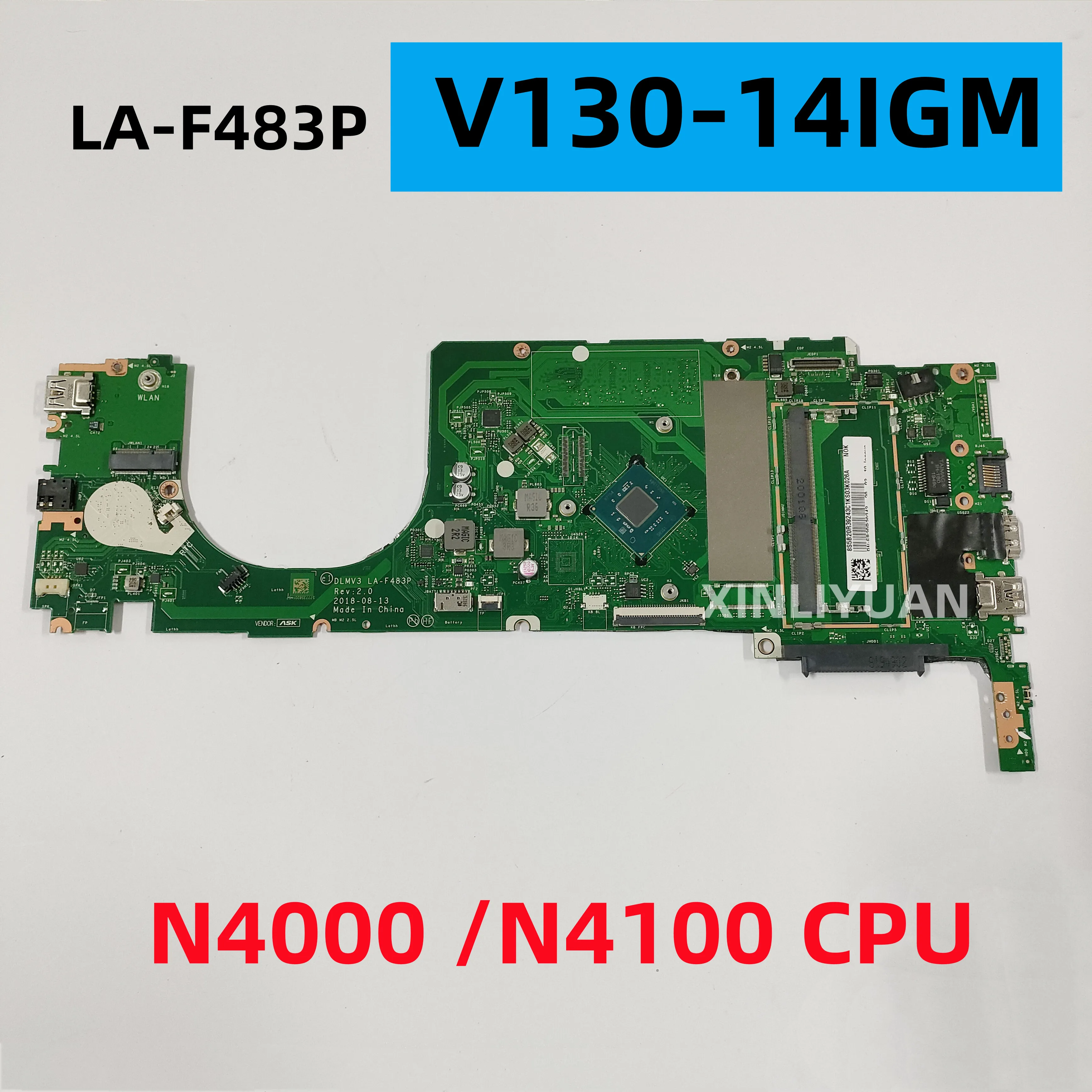 FOR Lenovo V130-14IGM V330-14IKB V330-14ARR, Laptop Motherboard,  LA-F483P ,N4000/N4100 CPU, DDR4 100% tested,