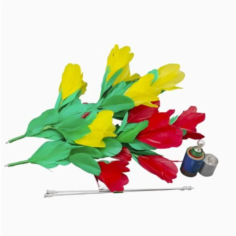 

Magic Cane to 2 Flowers Bunch Stage Magic Tricks Metal Wand To Red Yelllow Flowers Magic Professional Magicians Magia Show Toys