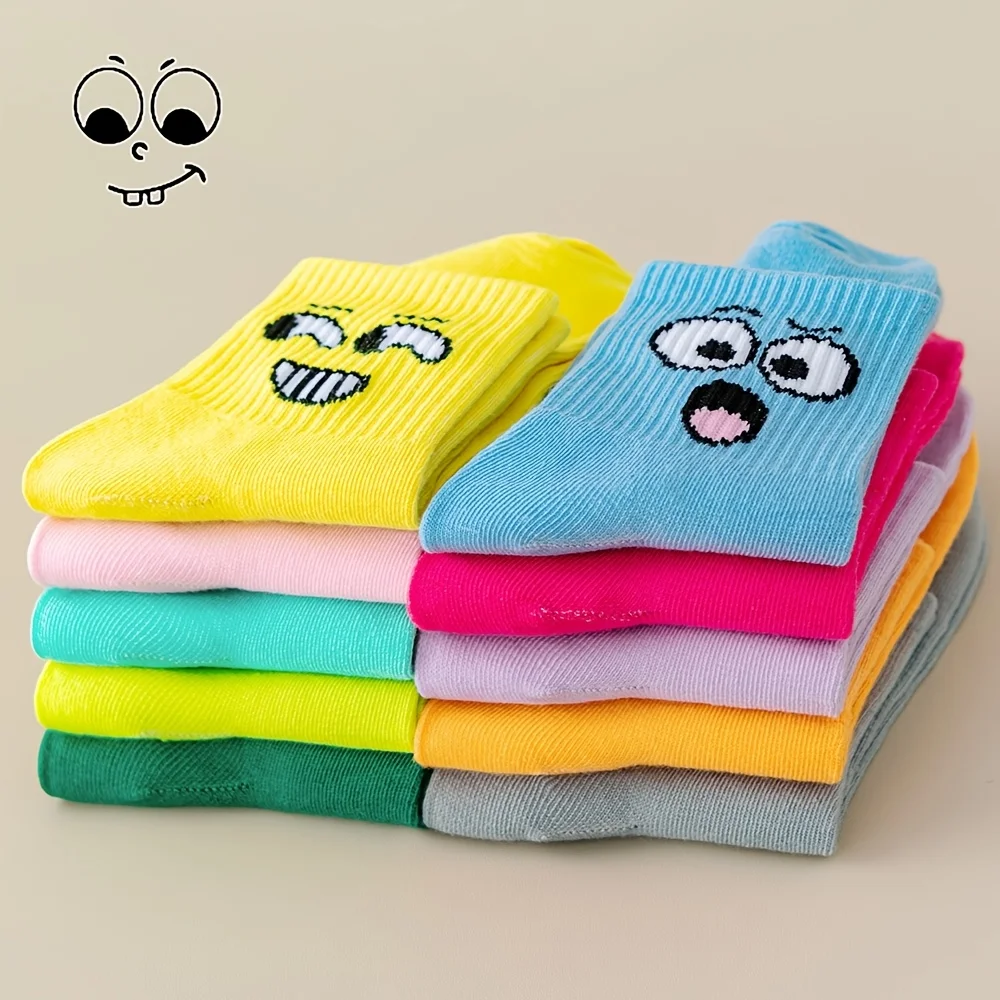 Cute Cartoon Face Crew Socks Women Men,Novelty Funny Expression Cotton Socks,Soft Breathable Casual Socks Daily Wear,Party,Gift