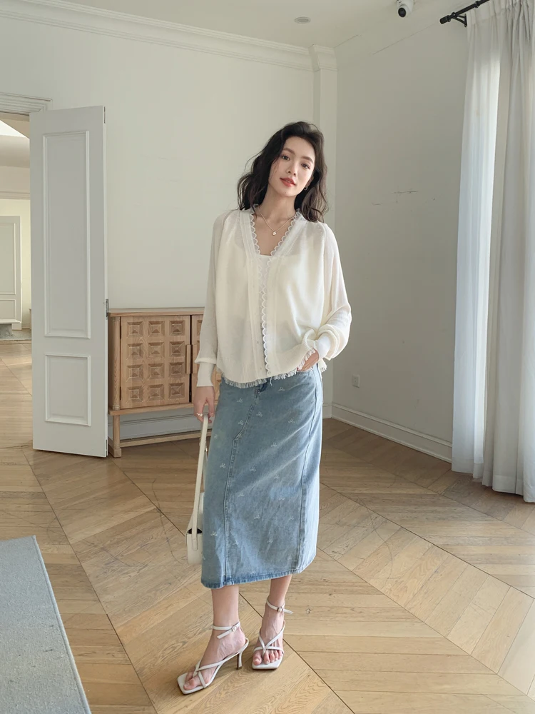 

Loose Lace Batwing Sve Open Cardigan Women's Spring Air Conditioning irt Long Sve Outerwear Breathable Comfortable Kn...