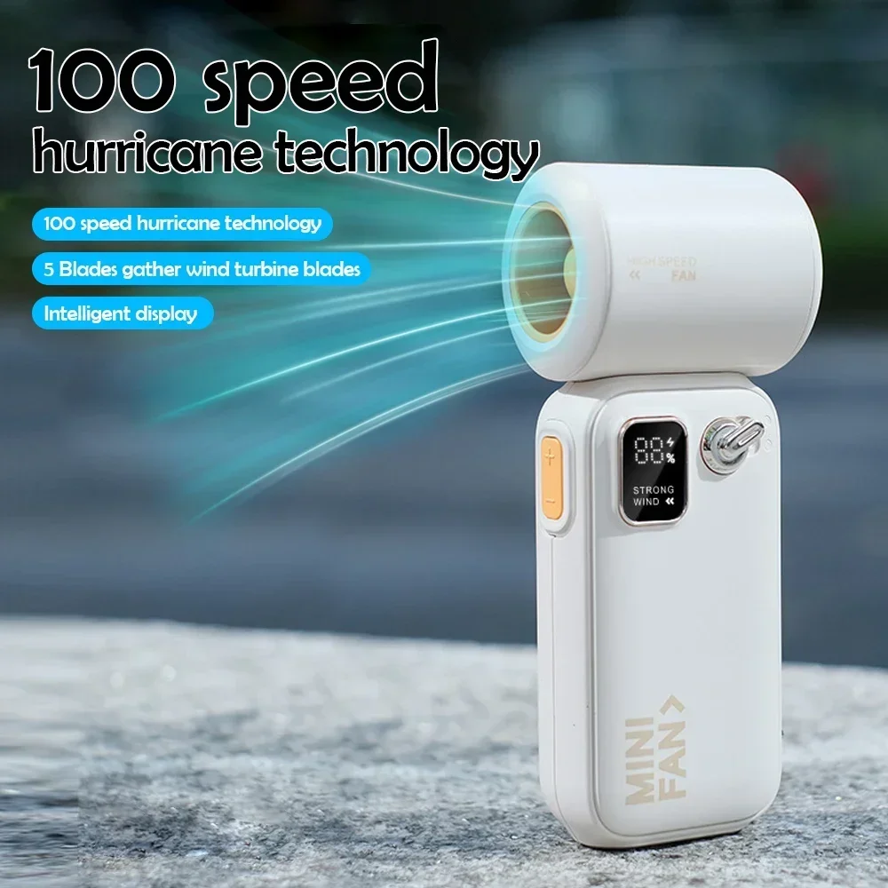 Mini Handheld High-speed Fan 10m/s Wind Speed Digital Display 3600mAh Battery Capacity USB Rechargeable Turbo Jet Violent Fans