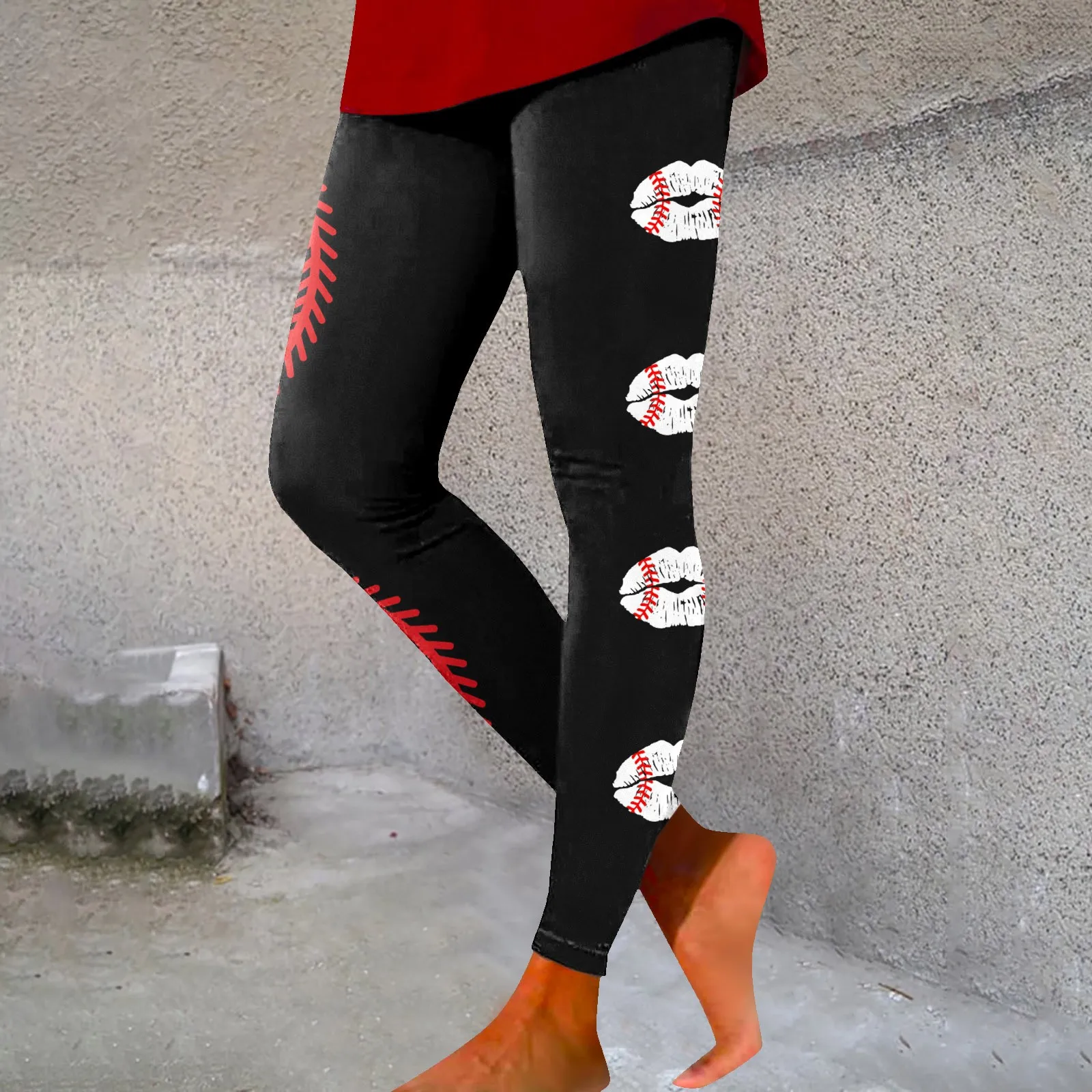 Walentynki Damskie Rozciągliwe Legginsy Love Letter Print Obcisłe Spodnie Bezszwowe Push Up Sport Joga Slim Fit Legginsy z wysoką talią