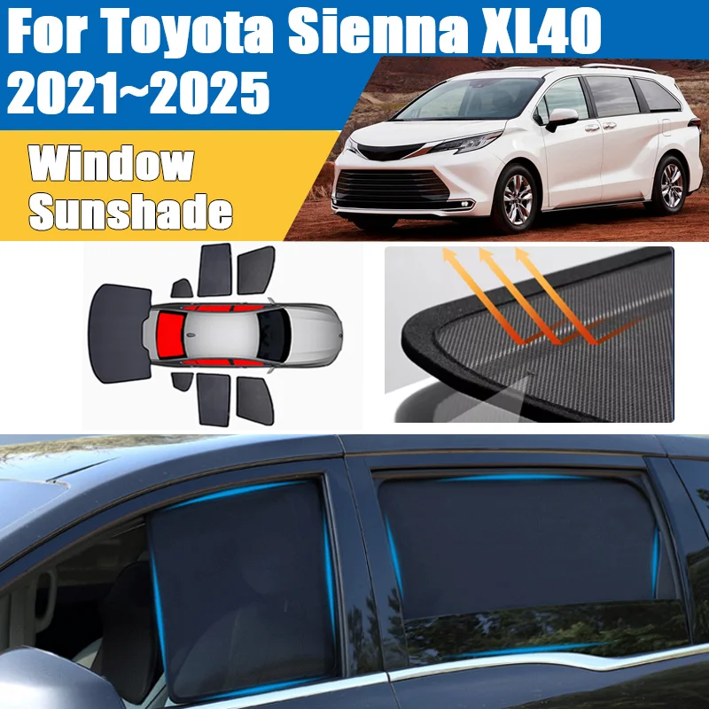 車のサンシェードトヨタシエナ-xl40-2021-2025-2023-バイザーメッシュ-uv-保護プライバシーフロントガラスフレームカーテンカーアクセサリー