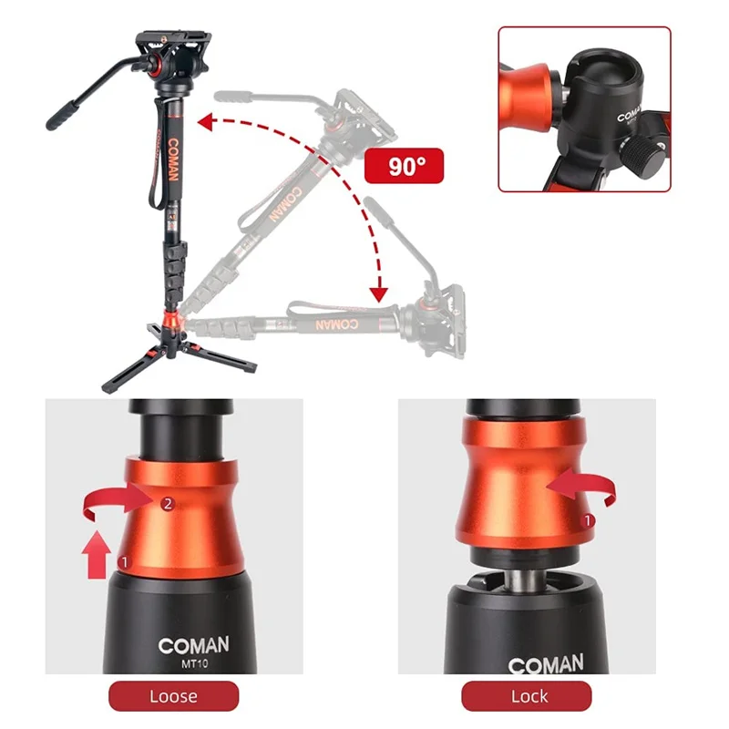 COMAN DK327Q5S Professional Camera Monopod Hydraulic Fluid Head Tripod Stand For Canon Nikon Sony DSLR Camera Video Camcorder