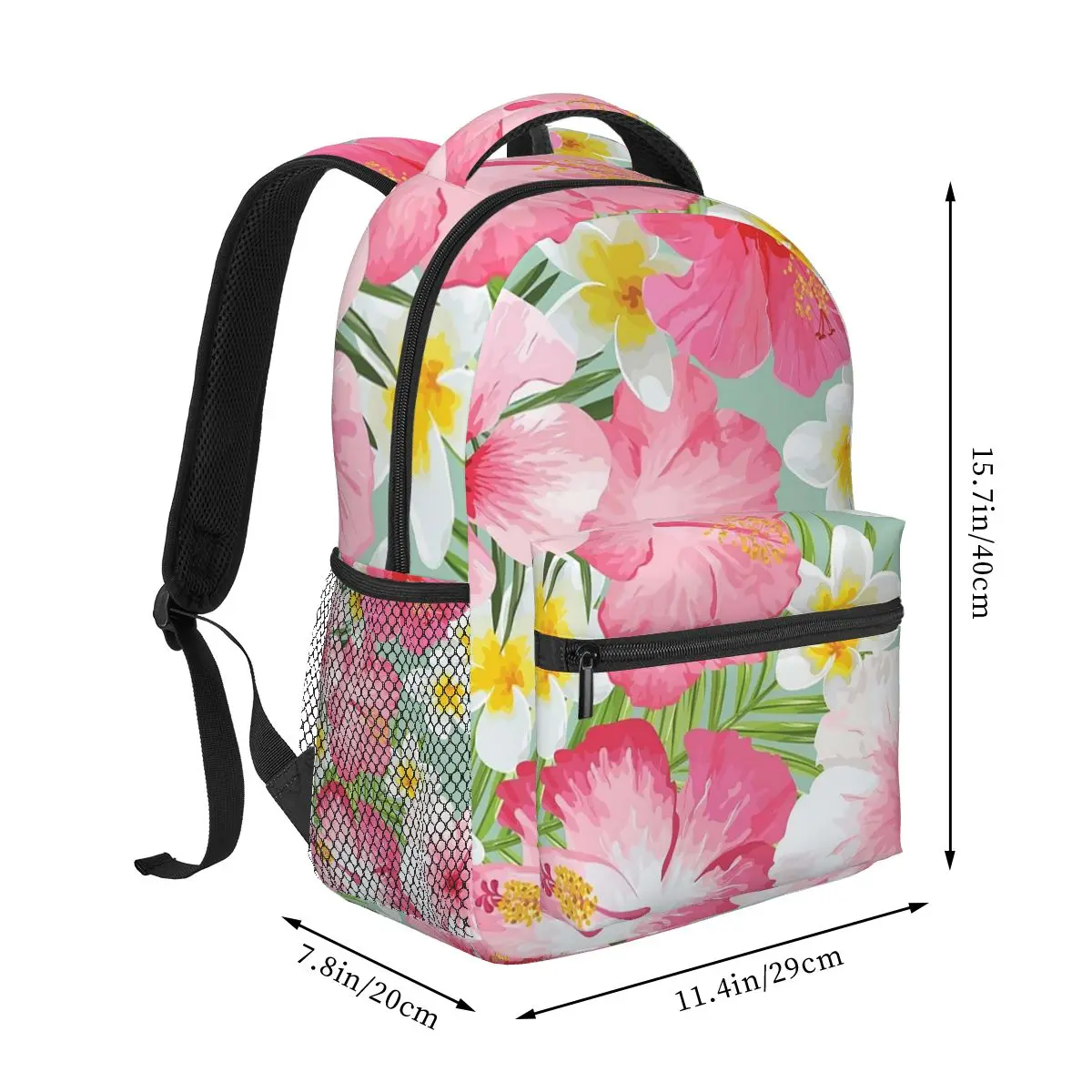 Tropical Hibiscus And Plumeria Flowers Backpacks Boys Girls Bookbag Students School Bags Cartoon Laptop Rucksack Shoulder Bag