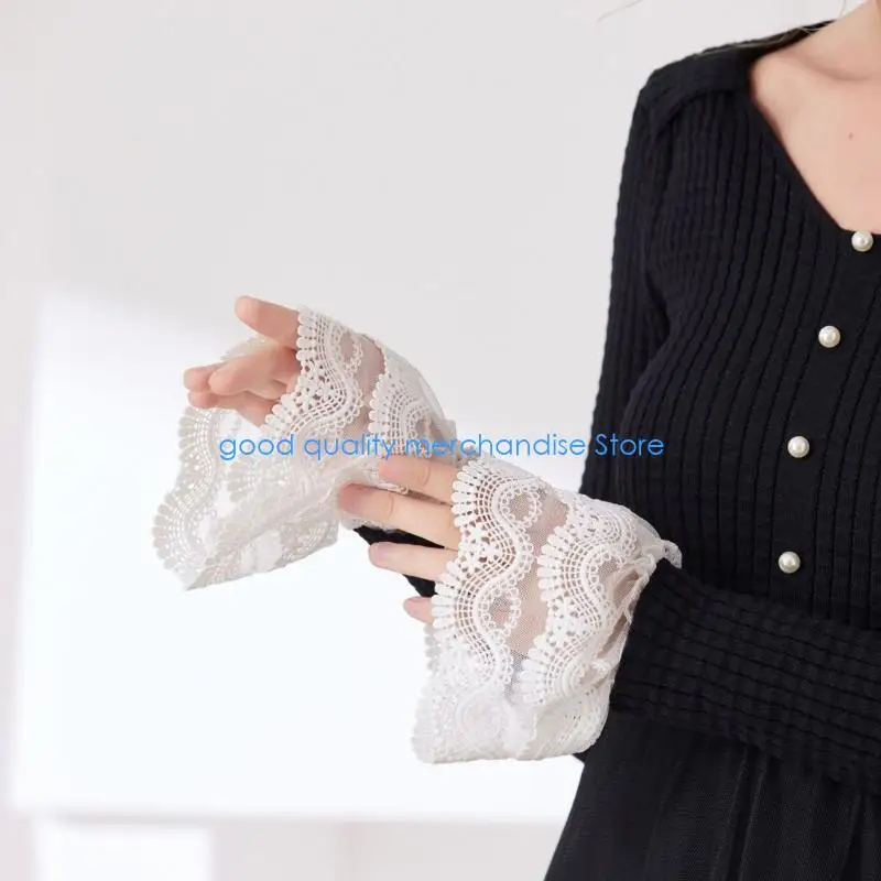 Y5JD Elegante estensione maniche braccio donna pizzo maniche finte decorazione braccio per camicetta