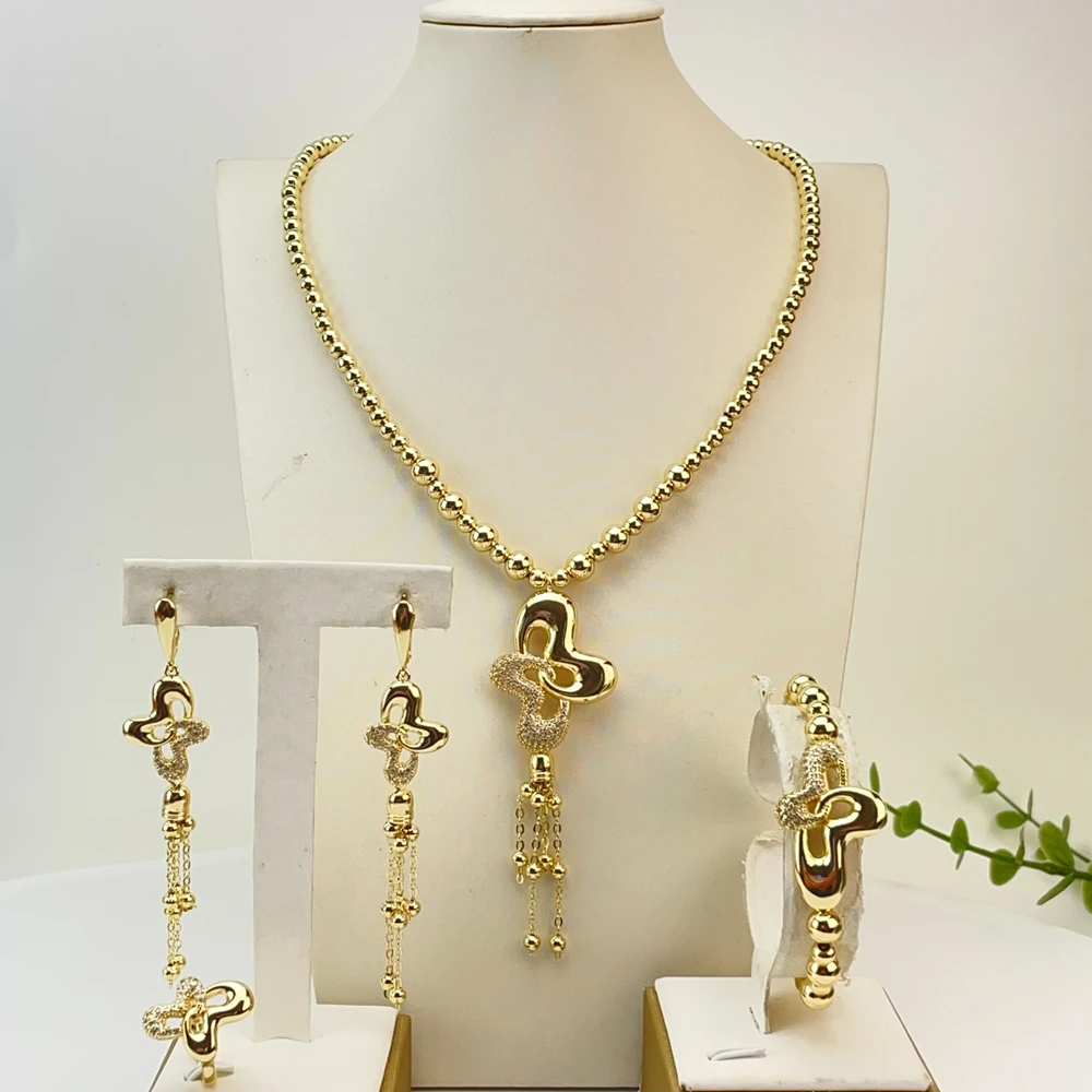 Yuminglai Brazilian Jewelry Sets Gold Plated Beads Jewelry for Women Wedding Party FHK29697