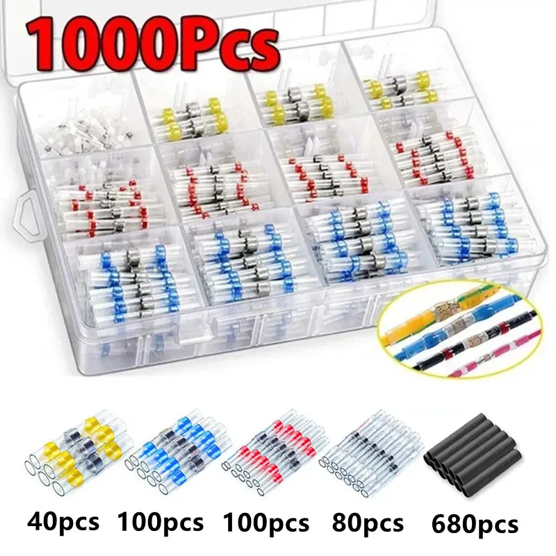 50-1000 stücke Schrumpf Solder Dichtung Draht Anschlüsse Kit Wasserdichte Butt Elektrische Terminals Isolierte Splice Marine Automotive