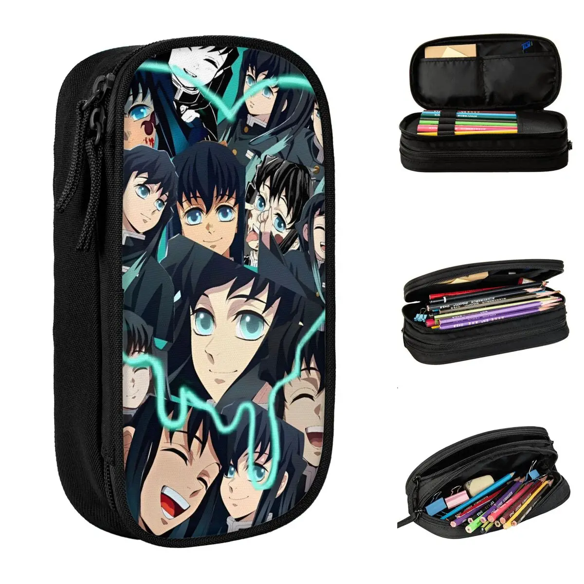 Mist Hashira Muichiro Tokito Pencil Case Demon Slayer Pen Holder Bag Girl Boy Big Capacity Students School Zipper Pencilcases