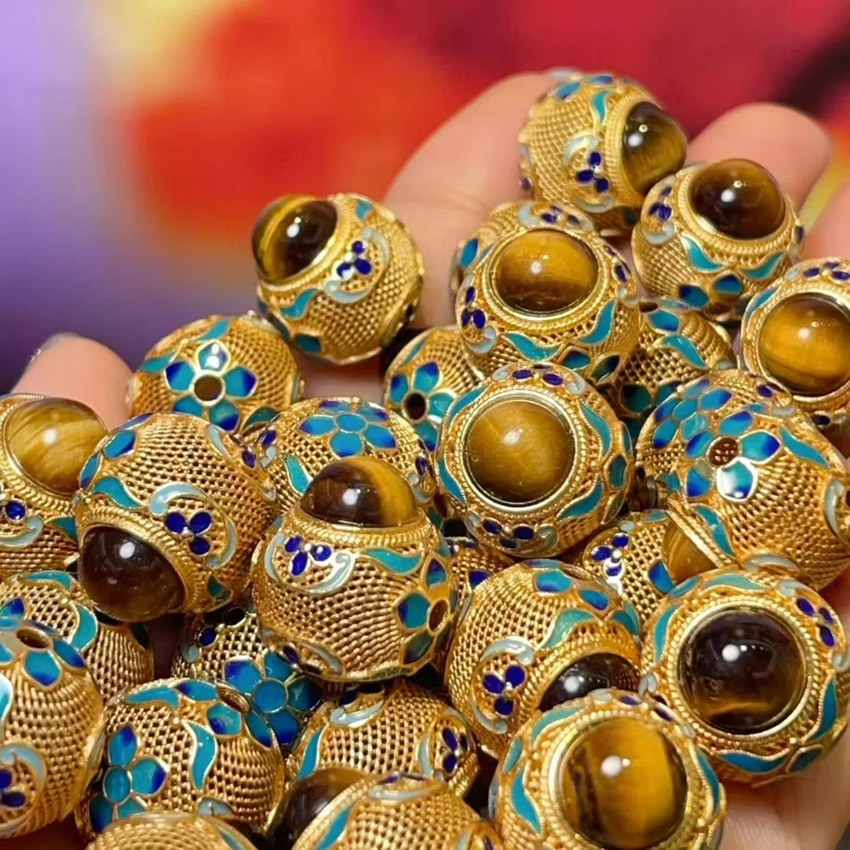 

3Pcs Natural Stone Dzi Beads Gold Plated Tiger Eye Loose Spacer Beads for Women Jewelry Making DIY Earring Necklace Accessories