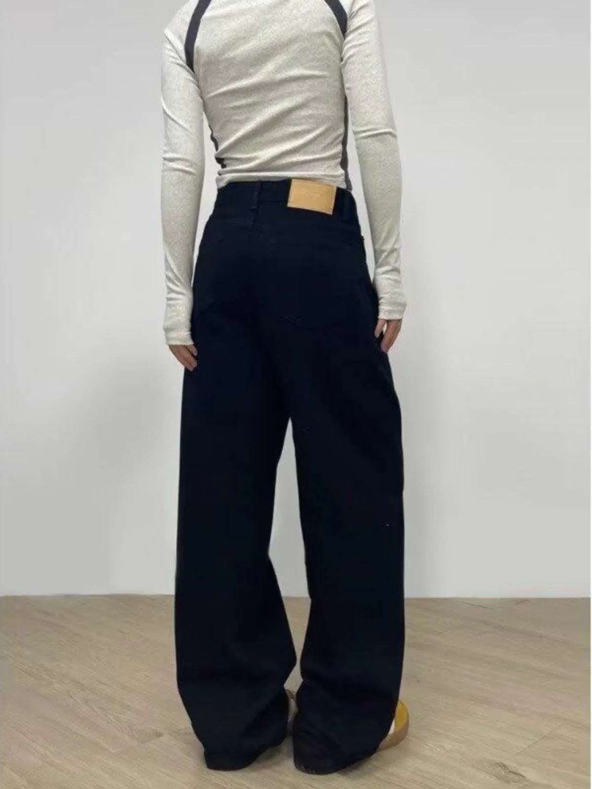 High Waist Wide Leg Black Denim Jeans Women's Loose Fitting Hip Covering Straight Tube Pants Autumn Winter plus Size Slimming