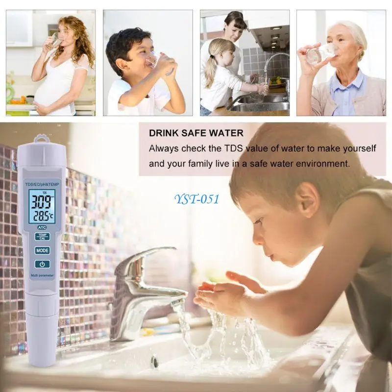 E15A PH-meter Digitale TDS-waterkwaliteit EC-temperatuurtest 4 in 1 voor aquariumzwembad