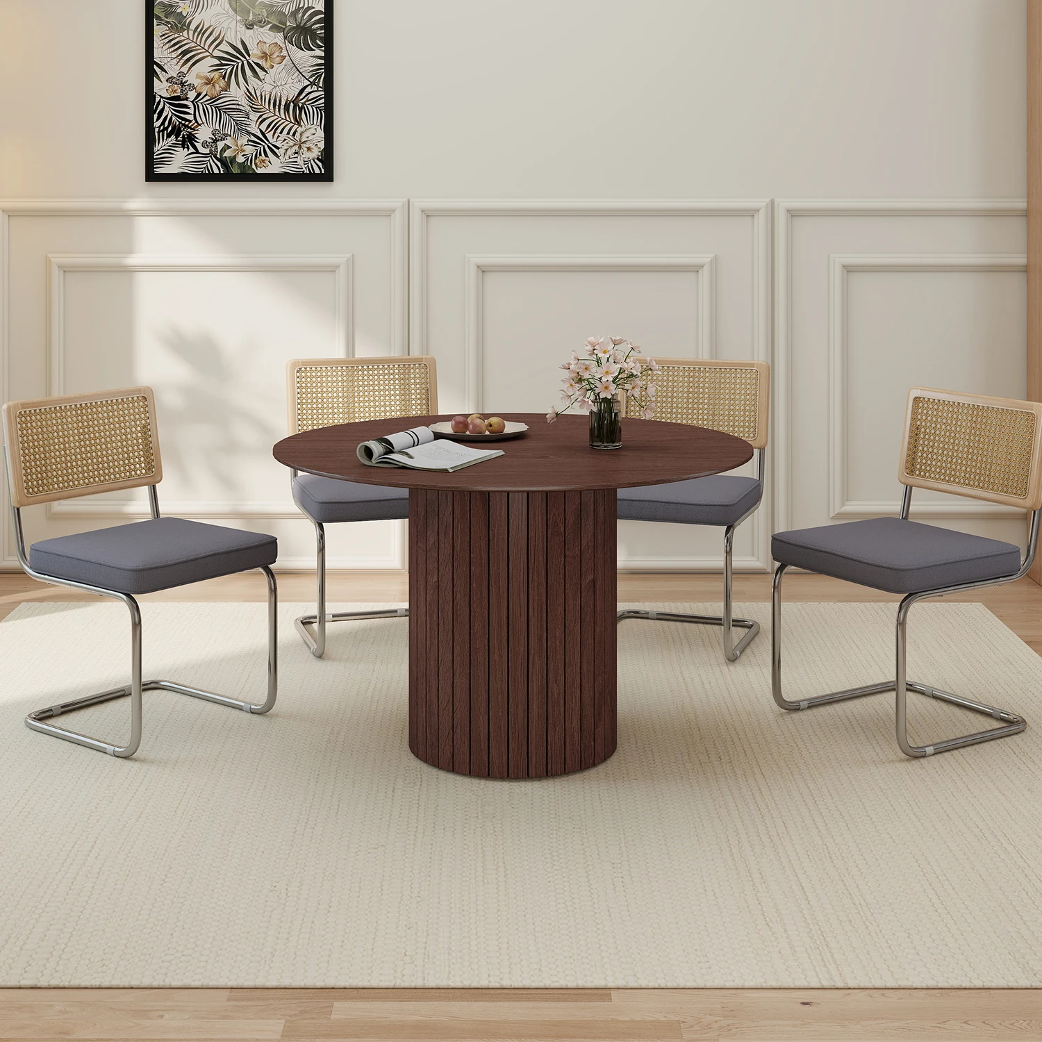 GrandCA HOME 2/4 Stück nordische Esszimmerstühle, mit holländischem Samt gepolstert, Edelstahlrahmen, Stühle mit Rattan-Rückenlehne für Wohnzimmer – Detail 8