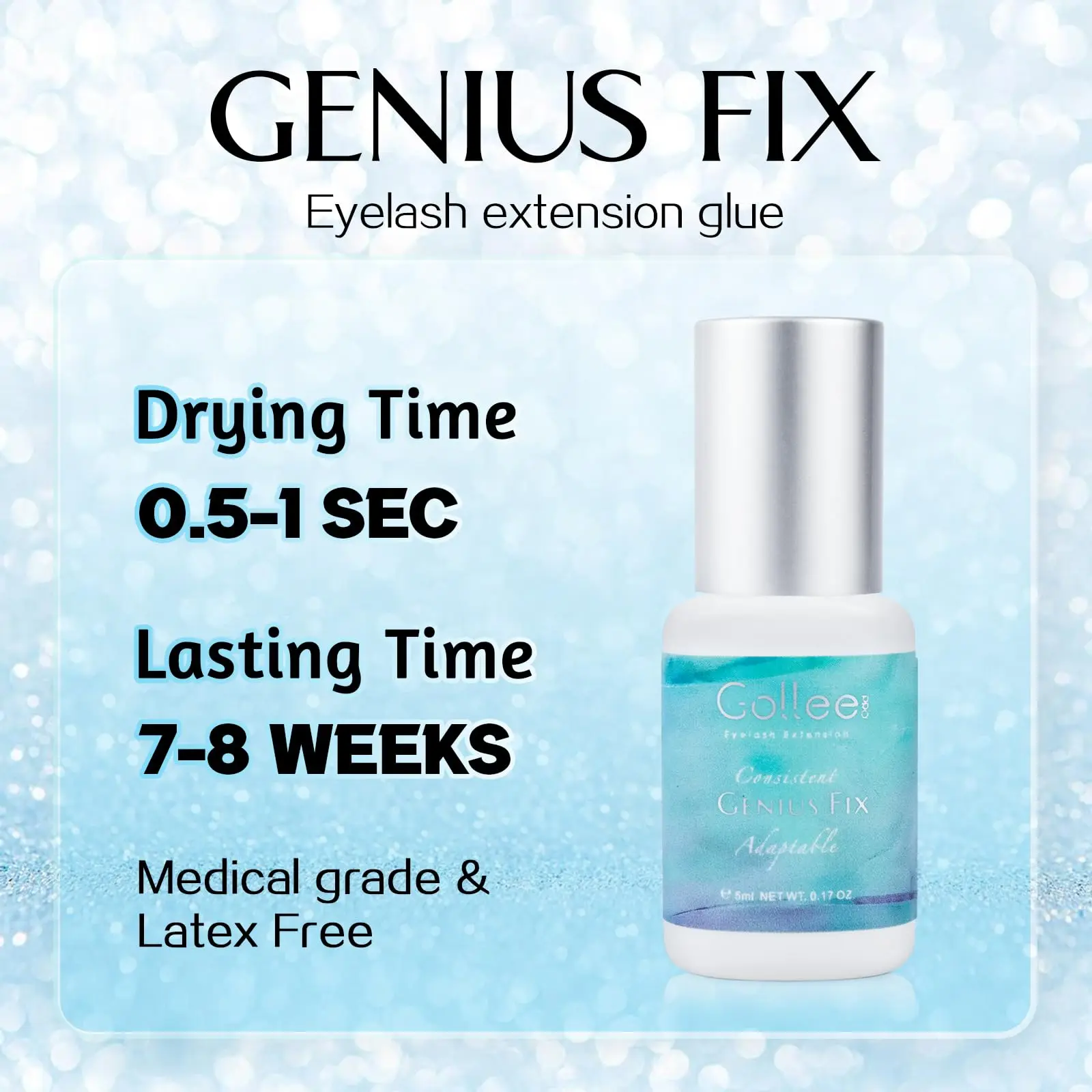 5PCS Gollee  0.5-1s Eyelash Extension Glue Fast Drying Professional Eyelash Adhesive Sweatproof for Running Waterproof Swimming