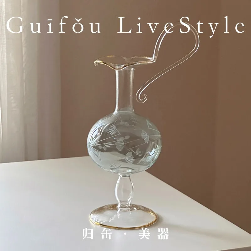 Carved glass small vase French new Chinese desktop decorative ornament high-end design art flower ware