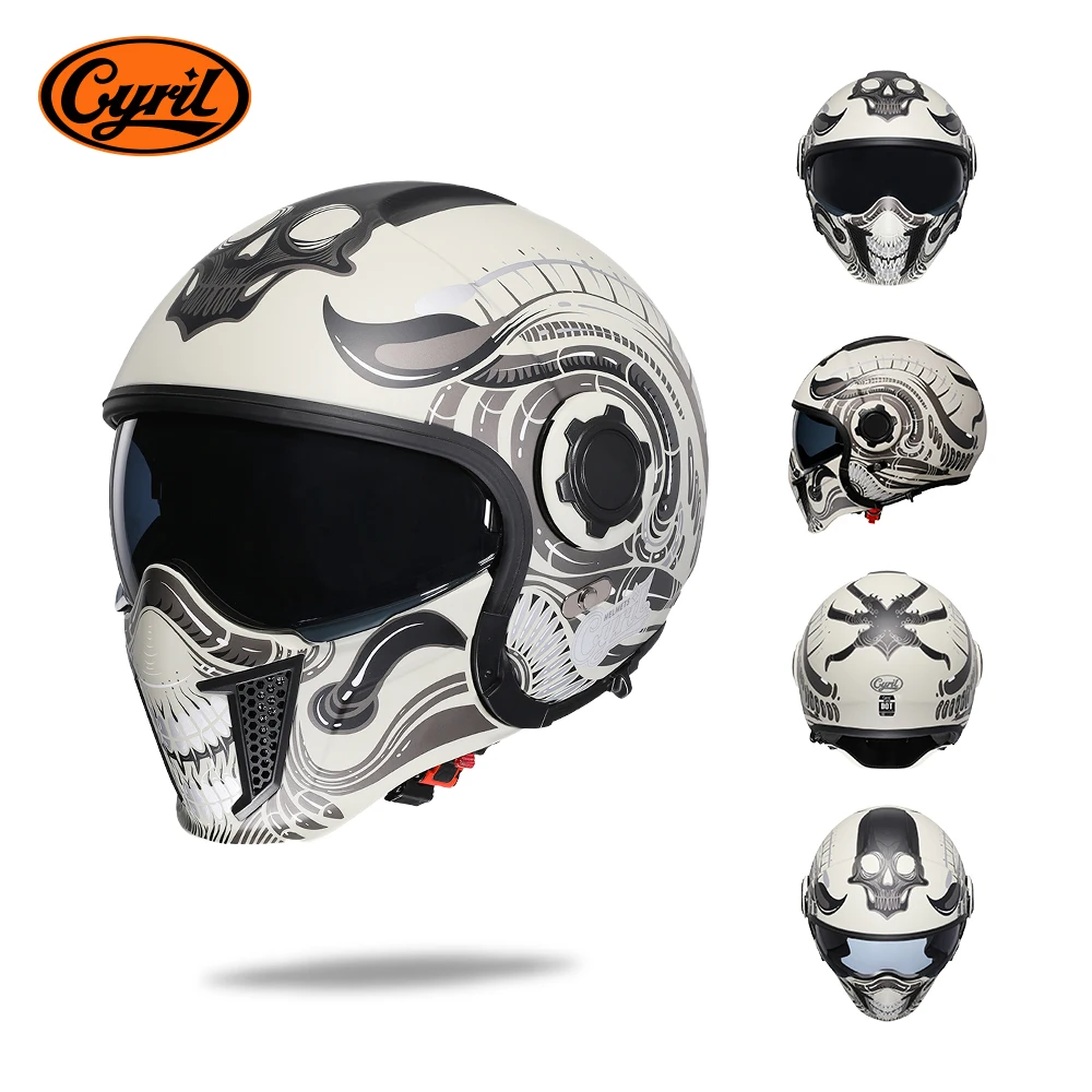 CYRIL Motorhelm Volledige Gezicht Open Helmen 3/4 Mannen Vrouwen Modulaire Dual Vizier Helm Voor Motorfiets ECE DOT Goedgekeurd
